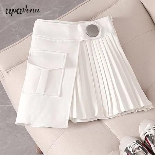 Free Shipping Irregular Pleated Skirt Womens 2021 Summer New High Waist A-line Skirt White Skirt Fashion Elegant Ladies Hakama