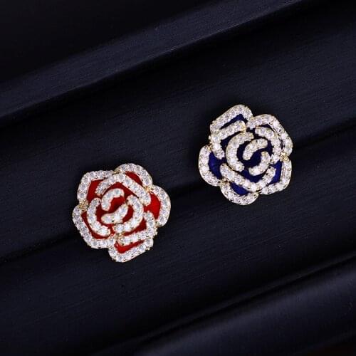 Vintage Red Blue Camellia Brooch Pin for Women Shirt Dress Enamel Pins Brooches Wedding Corsage Lapel Pin Graceful Floral Broche