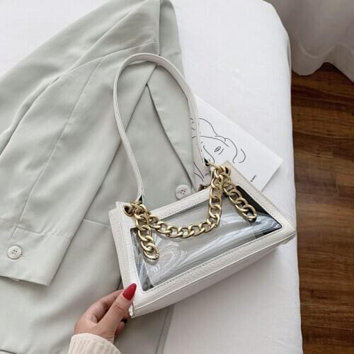 Women Composite Bags Shoulder Bag Fashion Stone Grain Solid Color Transparent Handbag 2020 Summer New Chains Design Shopping Bag
