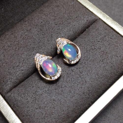 Natural opal stud earrings 925 silver Natural gemstone earring women Classic elegant round fashion fine Earrings jewelry