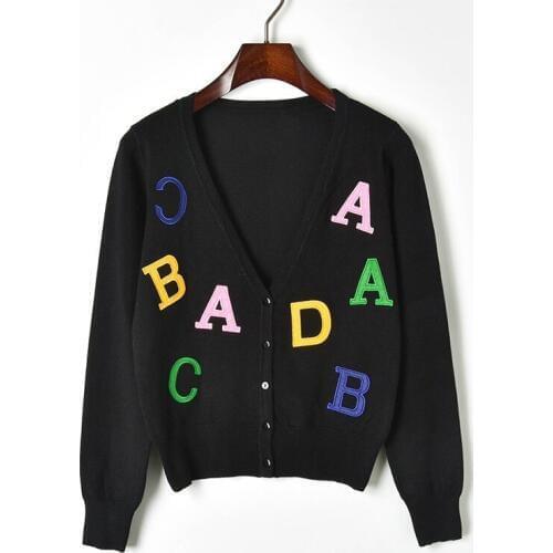 Makuluya Alphabet ABCD Embroidery Women V-neck Long-Sleeved Sweet Cute Knitted Cardigan Sweater Spring Autumn Female Coat GirlQW