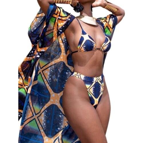 Vintage Print Womens Bikini Set Swimwear Swimsuit Padded Bra Thong Bathing Suit 2020 Fashion New Female Geometric Beachwear