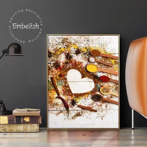 1 Pieces Wooden Spoons With Salt Spices Peppers Restaurant Kitchen Home Decor Pictures For Living Room HD Canvas Painting Poster