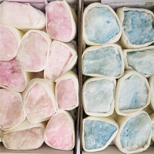 2 Kinds 1 Box Natural Pink Blue Aragonite Crystal Pink Quartz Raw Mineral Reiki Stones Specimen Natural Stones and Minerals