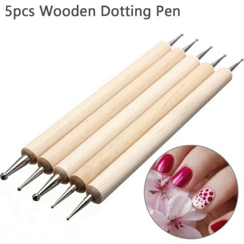 5Pcs 2-Way Wooden Dotting Pen Marbleizing Nail Art Manicure Beauty Tools