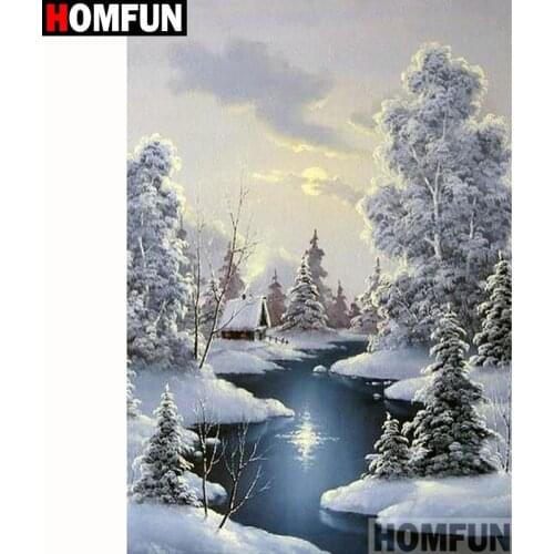 HOMFUN Full Square/Round Drill 5D DIY Diamond Painting "House snow scene" Embroidery Cross Stitch 5D Home Decor Gift A18346