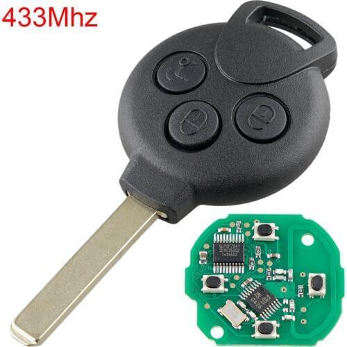 433Mhz 3 Buttons Car Remote Key Replacement ID46 Chip Fit for Fortwo Mercedes Benz Smart 451 2007 2008 2009 2010 2011 2012 2013