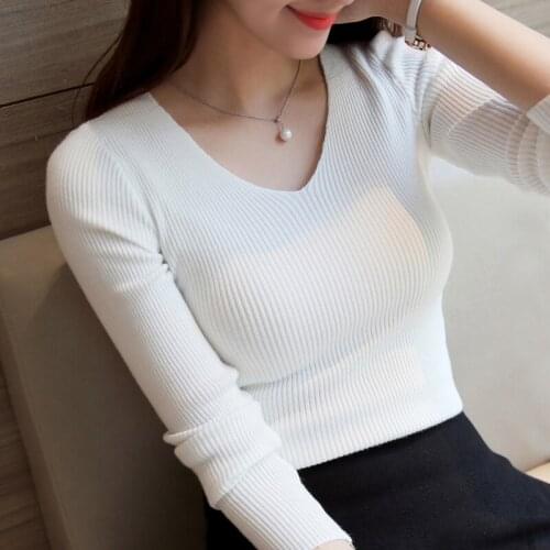 Long Sleeve White Sweater Women Tops V-Neck Knitted Sweater Women Pullovers Woman Sweaters Women Winter Sweater Clothes E504