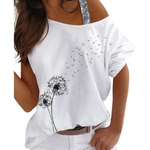 Sequined White Tops For Ladies Plus Size 2021 Summer Cold Shoulder Tunic Clothes Flower Printed 2021 New Blouse Blusas Mujer