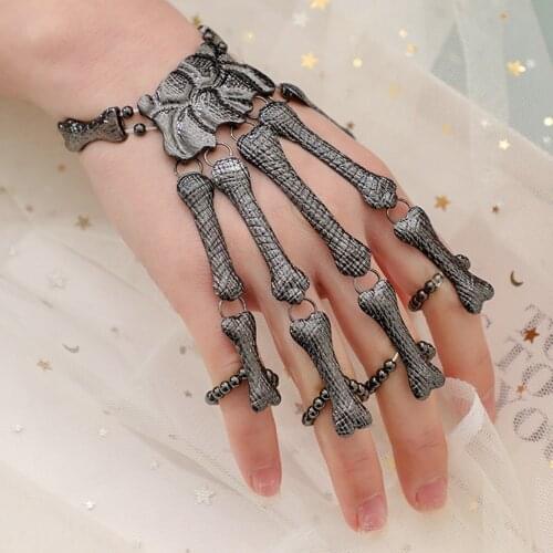 Steam Punk Bracelet For Men Gothic Hand Skull Skeleton Elasticity Adjustable Couple Women Punk Gothic Bracelet Bangles Jewelry