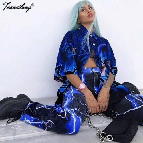 Women Casual Ladies Trousers High Waist Hippie Pantalon Jogger Mujer Baggy Lightning Print Streetwear Cargo Pants Winter Autumn