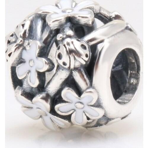 DoDoFly Hot Sale Genuine 100% 925 Sterling Silver Hollow white daisy ladybug Beads Fit Original Bracelet Necklace DIY Jewelry