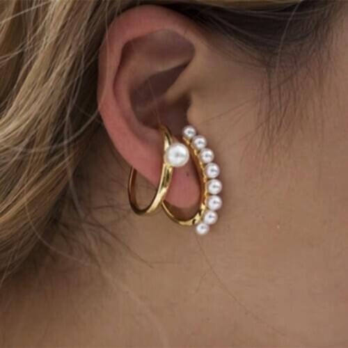 C Shaped Analog Pearl Clip Earring Hoop Earrings Fashion Jewelry Kpop For Women Beach Boho