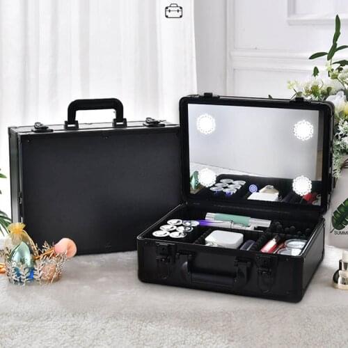 New Professional Cosmetic Artist Bride Beauty Manicure Makeup Suitcase Organizer Case LED With Lamp Aluminum Storage Toolbox