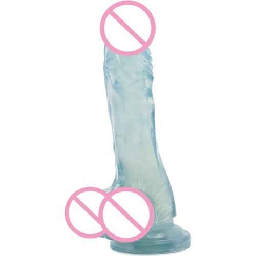 Erotic 8.7'' Clear Jelly Dildo Crystal Dildo Realistic Artificial Penis Strapon Suction Cup Big Dick Adult Sex Toys for Woman