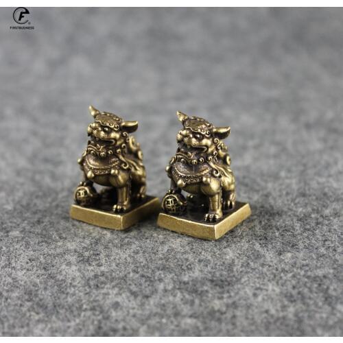 Brand Antique Bronze Lions Seal Desktop Ornaments Copper Animal Miniature Figurine Lucky Brass Lion Statue Feng Shui Decoration
