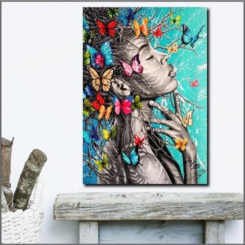 Large Butterflies And Girls Wall Art Picture Home Decor Living Room Modern Canvas Print Paintings By Numbers UnframedZP-2700