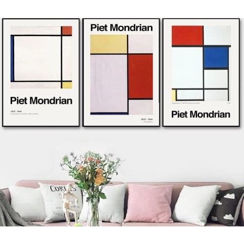 Mondrian Composition Art Classics Poster Red Black White Line Canvas Painting Print Modern Wall Decor Pictures For Living Room