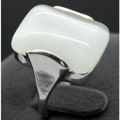 Free Shipping FACED WHITE JADE 11.14mm sliver RING SIZE 6/7/8/9