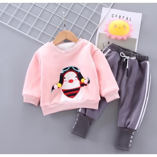 IENENS Baby Girl Clothes Set Kids Winter Warm Clothing Suits Cartoon Sweatshirt + Pants Outfit 1 2 3 4 Years Child Parkas Wear