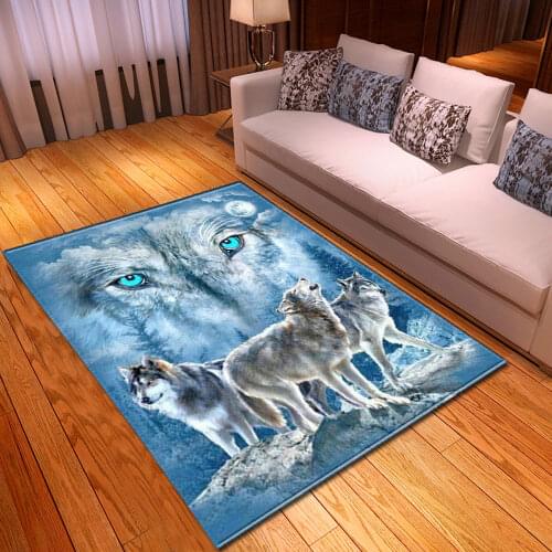 3D Animal Wolf Rectangle Carpet Non-slip Area Rug Large Floor Mat Blue Rose Rug Living Room Bathroom Mats Nordic Bedroom Decor