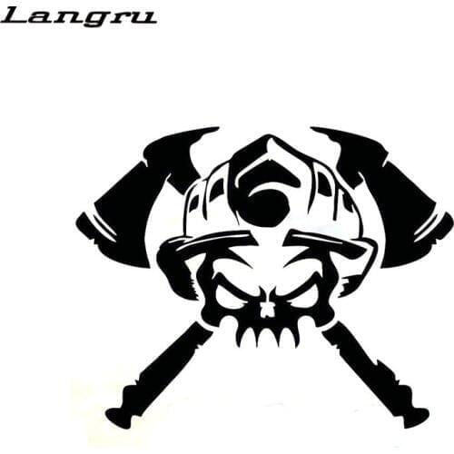 Langru Fire Fighter Skull Vinyl Decal Car Sticker Helmet Axe Funny Car-styling Decoration Jdm