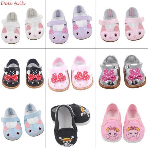 Cute Doll Shoes 7cm Bow Cartoon Skull Pattern Mini Shoes For 18 Inch American&43cm Baby New Bron Dolls Og Girl Toy 1/3 BJD Shoes