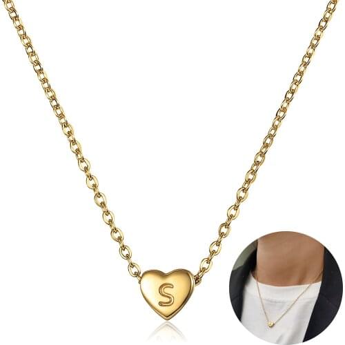 Fashion Tiny Heart Dainty Initial Necklace for Women Gold Color Stainless Steel A-Z Alphabet Jewelry Gift Name Choker LKN653