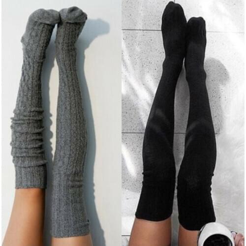 Fashion Women Girls Cable Knit Winter Warm Knit Over Knee Long Boot Thigh High Stockings Cotton Leggings Stocking