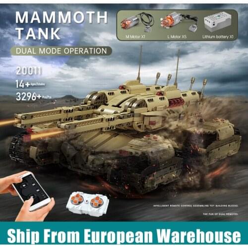 MOULD KING 20011 High-Tech Toys APP RC Military Mammoth Tank MKII Model Assembly Car Building Blocks Bricks Kids DIY Gift