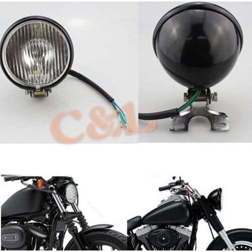 Motorcycle Black 12V Hight Low Beam Retro Clear Lens Halogen Bulb Headlight Fits For Harley Cafe Racer Bobber Custom