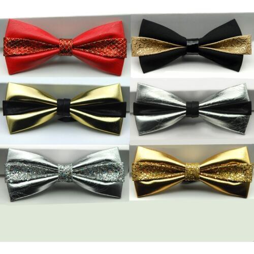 Mens bow tie formal dress 12cm leather tie groom gold diamond crystal gem bow ties wedding red bowtie women noeud papillon homme