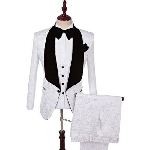 Men Tuxedos Slim Fit Business Party Prom Banquet Stage Costume Singer Host Big Shawl Lapel Single Breasted One Button 3 Pieces