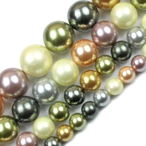 Natural Silver Freshwater Pearls Round Beads Loose Spacer Shell Beads For Jewelry Making DIY Bracelet Necklace 15inches Strands