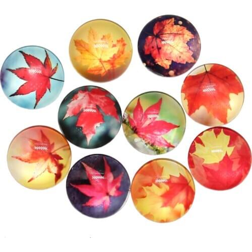 New Fashion 10pcs 25mm Mixed Canada Maple Leaf Autumn Handmade Cabochons Glass DIY Embellishment For Crafts Jewelry Making
