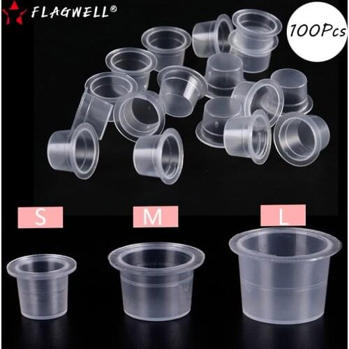 100Pcs S/M/L Disposable Tattoo Ink Cups Plastic Caps Makeup Microblading Pigment Clear Holder Container Accessories Supplies