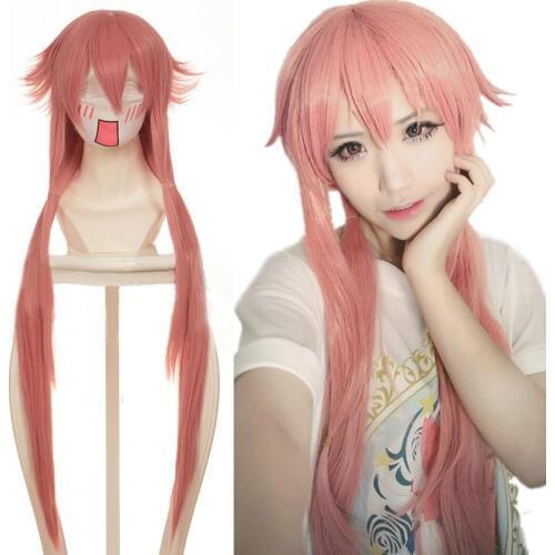 36'' 90cm Long Pink Yuno Gasai Wig The Future Diary Mirai Nikki Yuno Heat Resistant Hair Cosplay Costume Wigs + Wig Cap