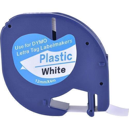 1 Compatible Dymo LetraTag 91201 Black on White (12mm x 4m) Plastic Label Tapes for LT-100H, LT-100T, LT-110T, QX 50, XR, XM