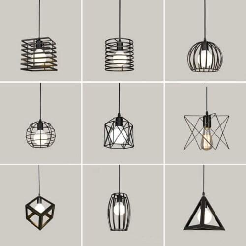 Retro E27 Cage LED Cord Pendant Light for Corridor Indoor Chandelier Hanging Lamp Loft Iron Cozy for Living Room Aisle 110V 220V