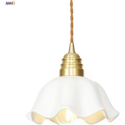 IWHD Japan Style Edison Pendant Lighting Fixture Kitchen Cafe Dinning Living Room Light Nordic Modern White Ceramic Hanging Lamp