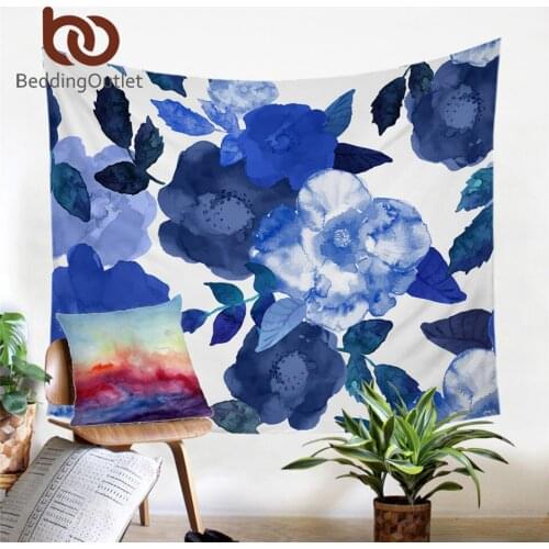 BeddingOutlet Flowers Tapestry Wall Hanging Watercolor Aet Decorative Wall Carpet Leaf Bedspreads Blue Bed Sheets 150x200cm
