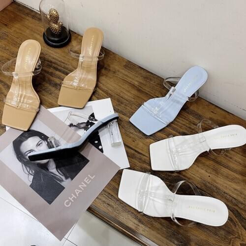 2020 Rome Summer Glass Slipper Simple Temperament Transparent High-Heeled Sandals Wild Square Sandals