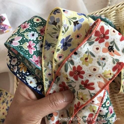 5 meters Small Floral Printed Chiffon Ribbon for DIY Craft Gift Bouquet Packaing Hair Bowknot Accessories Clothing Dress Trims
