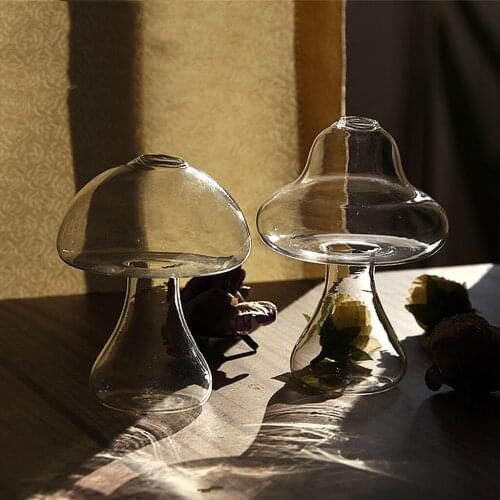 Mushroom Shaped Glass Vase Transparent Hydroponics Plant Vase Creative Deco