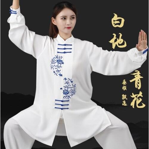 High quality embroidery Blue and white porcelain Tai Chi clothing kung fu wushu performance training uniforms martial art suits