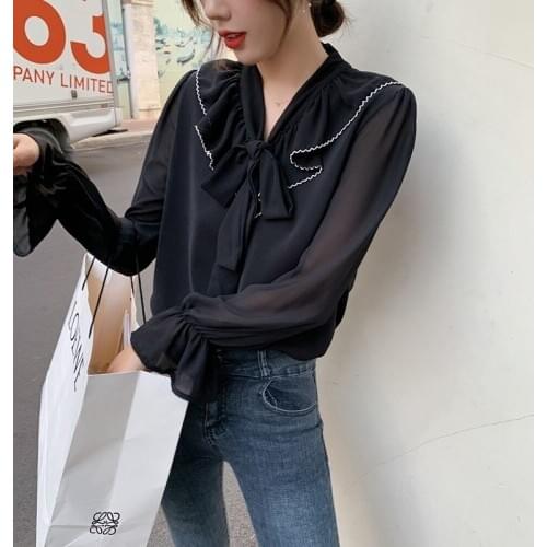 Women Shirts Fashion V-neck Long Sleeve Top Chiffon Shirts Blouse Womens Tops and Blouses