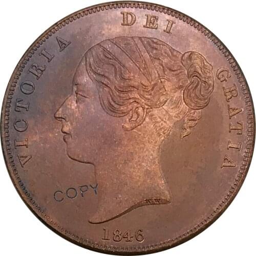 1846 United Kingdom 1 One Penny Victoria 1st portrait Red Copper collectibles Copy Coin