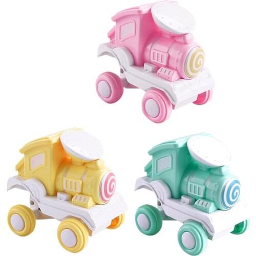 2021 Cartoon Candy Color Mini Press Train Baby Toys 360 Degree Rolling Inertia Car Toys for Kids 2 To 4 Years Old Children Gift