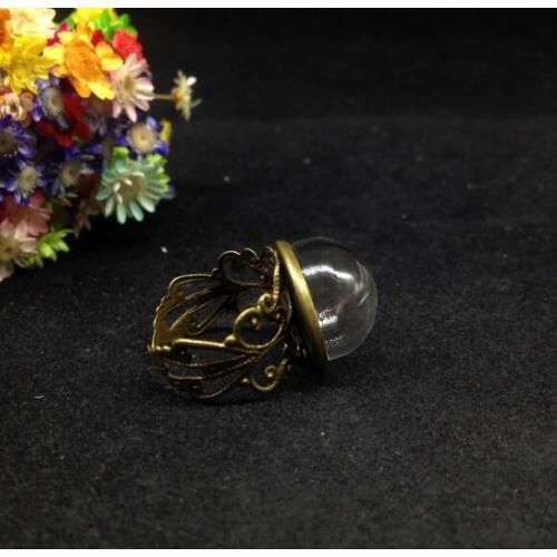 300sets/lot 16mm half round bottle ring Glass Bubble vial ring glass globe dome cover with ring DIY vial pendant glass bubble