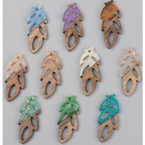 5pcs Splicing Hollow Leaf Earring Charms Resin Wood Pendants Fit Earrings Necklace Making DIY Jewelry Accessories Handcrafted